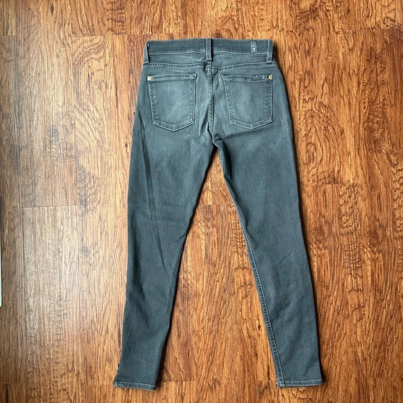 7 For All Mankind The Skinny Black Gray Distressed Jeans Side Zipper Leg Size 25 - Picture 2 of 8